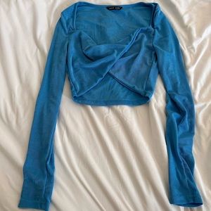 Blue Long Sleeve Crop Top